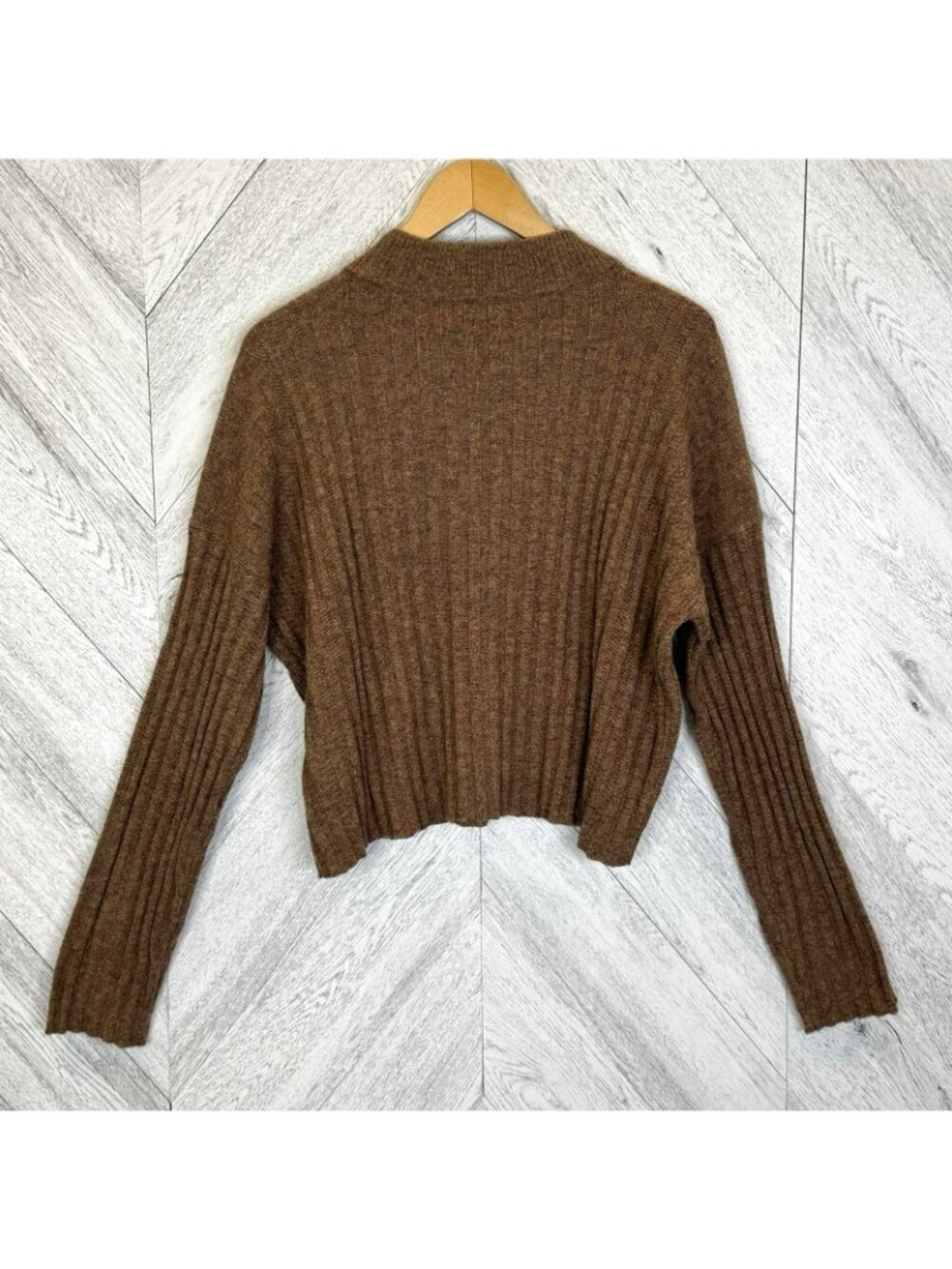 Madewell Mockneck Crop Sweater Womens Size XL Brown Wool Blend Ribbed Pullover - Picture 5 of 5